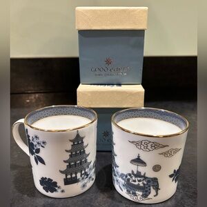 Good Earth India Bone China Mugs (2) Gold & Platinum Luxury Porcelain w/ Box